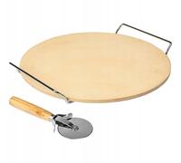 Browin 312009 Pierre à Pizza Ronde, Diamètre 33 cm | Pierre de Cuisson en Céramique pour Pizza, Pain, Pierre à Four + Manche en Métal, Coupe-Pizza