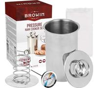 Browin 313115 Cuiseur à jambon en acier inoxydable 1,5 kg Argenté Set avec thermomètre pour la cuisson et les sachets pour la fabrication de charcuterie maison 11 x 11 x 18 cm