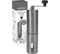 Browin 320502 Moulin à Café Manuel | pour Café, Sel et épices | en Acier | Réglage du Degré de Mouture | Argenté