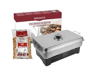 Browin 330010 Fumoir de balcon en acier inoxydable avec thermomètre de cuisine et copeaux de fumage, gris, 11 x 43,5 x 27,5 cm