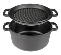 BROWIN® 330527 - Casserole en fonte avec poêle - 3,5 l - Plat à pain robuste - 2 en 1 - Avec couvercle - Poêle en fonte - Passe au four