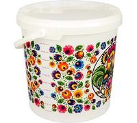 Browin 340412 Seau de Qualité Alimentaire 10 l | Seau en Plastique avec Couvercle et Poignée | Motif Folklorique et Échelle de Mesure
