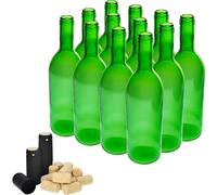 Browin 631473 Lot de 12 bouteilles de vin vertes en verre d'une capacité de 750 ml avec bouchons et bouchons thermorétractables, bouteille de vin de 750 ml avec bouchon, bouteille vide en verre pour