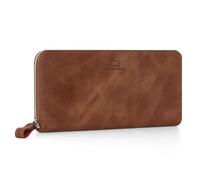 BROWN BEAR Conny Portefeuille en cuir avec fermeture éclair pour femme avec compartiment à monnaie, Marron Whiskey Vintage, 0, Portefeuille moderne à fermeture éclair long et grand de nombreux