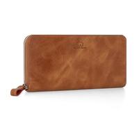 BROWN BEAR Conny Portefeuille en cuir avec fermeture éclair pour femme avec compartiment à monnaie, Marron cognac vintage, 0, Portefeuille moderne à fermeture éclair long et grand de nombreux