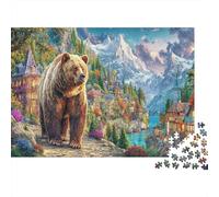 Brown Bear in Dorf 1000 Pièce Puzzle à Assembler Recyclable Paper Rural Paysage Sénior Puzzles Accessoires de Jeu de Fête Super Idée de Cadeau pour Femmes and Hommes Both 70x50cm/1000pcs