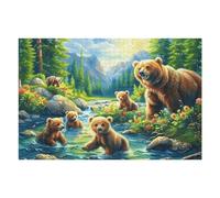 Brown Bear Mother and Cubs Puzzles 1000 Pièces pour Adultes Educa Challenge Difficile Relaxant Qualité Supérieure Décoration Moderne Cadeau d'anniversaire 1000 PCS