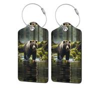 Brown Bear Pounce Lot de 4 étiquettes en cuir PU pour sacs à main/sacs à dos/bagages