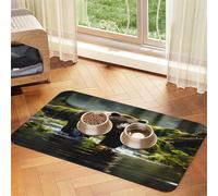 Brown Bear Pounce Tapis de nourriture pour animaux de compagnie 60 x 40 cm absorbant et antidérapant en cuir synthétique avec fond en caoutchouc à séchage rapide
