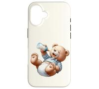 Brown Bear Silly Baby Boy Ours en Peluche Bleu pour fête prénatale Coque pour iPhone 16