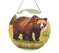Brown Bear Walking Round Wood Panel Painting 30,5 cm Illustration exquise, bois respectueux de l'environnement, un choix élégant pour la décoration de la maison.