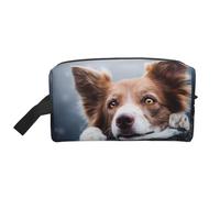 Brown Border Collie Bokeh Dieu aux Yeux Jaunes, Trousse de Maquillage Trousse à cosmétiques Trousse de Toilette de Voyage Portable Organisateur de Pochette de Maquillage