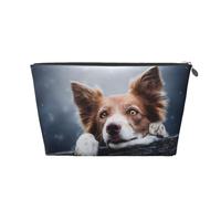 Brown Border Collie Bokeh Dieu aux Yeux Jaunes, Trousse de Toilette Trousse de Maquillage Sac à cosmétiques Trousse de Toilette de Voyage Portable