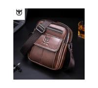 (brown)BULLCAPTAIN Men's Genuine Leather Messenger Shoulder Bag Vintage Cow Leather Male Casual Multifunction Small Crossbody Bag Fashion