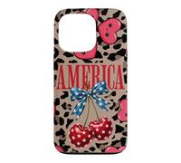 Brown Cheetah America Girls Imprimé léopard Cerise et nœud Coque pour iPhone 13 Pro