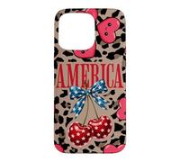 Brown Cheetah America Girls Imprimé léopard Cerise et nœud Coque pour iPhone 15 Pro Max