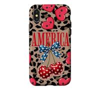 Brown Cheetah America Girls Imprimé léopard Cerise et nœud Coque pour iPhone X/XS
