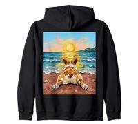 Brown Corgi Sploot on a Sunny Summer Beach Illustration Amusante Sweat à Capuche