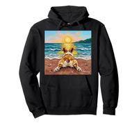 Brown Corgi Sploot on a Sunny Summer Beach Illustration Amusante Sweat à Capuche