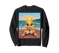 Brown Corgi Sploot on a Sunny Summer Beach Illustration Amusante Sweatshirt