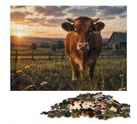 Brown Cow in A Field Puzzle pour Adultes | Un loisir manuel à la maison: une méthode de montage claire en intérieur.