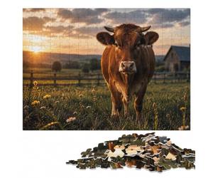 Brown Cow in A Field Puzzle pour Adultes | Un loisir manuel à la maison: une méthode de montage claire en intérieur.