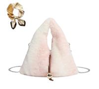 Brown Deer Print Dumpling Bag for Women, Fall Faux Fur Animal Handbag, Retro Plush Large Capacity Chain Shoulder Bag