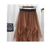 (Brown)Fairycore Lady s Fashionable Sexy Solid Color Mesh Skirt, Irregular Elastic Tulle Bubble Skirt, Daily Life and Vacation One size