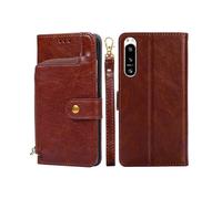 (Brown)For Sony Xperia 5 IV Zipper Bag Flip Leather Phone Case