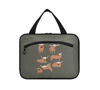 Brown Highland Cows Collection Scottish Breed on Dark Green 1 trousse de toilette de voyage à suspendre avec poignées, organisateur de maquillage portable, étui de rangement pour pinceaux de voyage
