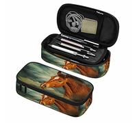 Brown Horse Pen Bag Under Clouds Old Retro Brown Blue Sky Organizer Boîte de Papeterie Maquillage Trousse Fournitures de Bureau pour Adultes étudiant