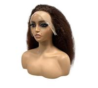 Brown Kinky Yaki Straight Wigs 13x4 HD Transparent Lace Front Human Hair Wigs for Women Naturl Hairline(Brown-210 Density,16inch)