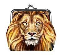 Brown Lion Head Animal King Paint Coin Purse Kiss Lock Change Purse Vintage Trinkets Pouch