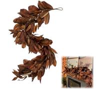 Brown Magnolia Leaf Garland,6ft Autumn Realistic Artificial Magnolia Leaf Garlands with Fruit,for Fireplace Mantel, Christmas,and Thanksgiving Decorations (1set)