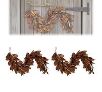 Brown Magnolia Leaf Garland, 6ft Magnolia Leaf Garland Fall Rustic Fall Leaf for Mantle Table Porch Indoor (Brown,2 Sets)