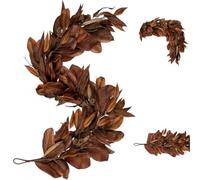 Brown Magnolia Leaf Garland, Artificial Magnolia Garland with Pinecones, Autumn Magnolias Leaf Artificial Garlands, Rustic Fall Leafs for Fireplace Mantel(1pcs)