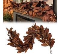 Brown Magnolia Leaf Garland,Autumn Realistic Artificial Magnolia Leaf Garlands,6ft,Fall Leaves for Fireplace Mantel,Fall Indoor Outdoor Seasonal Christmas Thanksgiving Decorations (1)