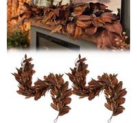 Brown Magnolia Leaf Garland,Autumn Realistic Artificial Magnolia Leaf Garlands,6ft,Fall Leaves for Fireplace Mantel,Fall Indoor Outdoor Seasonal Christmas Thanksgiving Decorations (2)