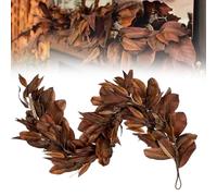 Brown Magnolia Leaf Garland,Magnolia Garland, UV Resistant & Waterproof Fall Leaves Garlands, Rustic Fall Leafs for Fireplace Mantel, Christmas, and Thanksgiving Decorations (280cm/9.2FT)