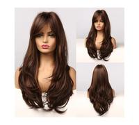 Brown Mixed Blonde Highlights Wigs for Women, Synthetic Long Wavy Curly Wig with Bangs Natural Looking for Daily Party Daily Use