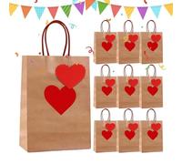 Brown Paper Bags, Gift Storage Pouch, Authentic Drawstring Packaging, Heart Design Bags, for Valentine Wedding Birthday Party Mother's Day Snacks Toys Treats Toys Jewelry