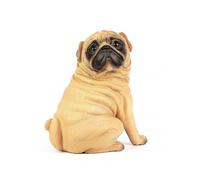 (Brown) Realistic Reusable Plastic Artificial Pug Dog Model Statue Cute For Home Office Decor Collectible