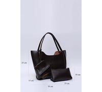 Brown SHK108 faux leather women hand and shoulder bag with wallet and makeup bag