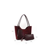 Brown SHK108 faux leather women hand and shoulder bag with wallet and makeup bag