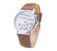 (Brown)Sijiali Women Whatever Im Late Anyway Letter Round Dial Faux Leather Strap Quartz Watch Fast