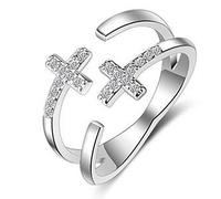 BROWOL Double Croix Bague de Fiançailles Zircone Cubique Argent La Bague Boowhol Réglableet Phalange Orteil Avec Un écrin Cadeau Pour Femme Fille- Idée Cadeau Noël