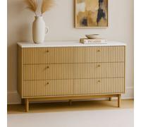 Brox buffet 6 tiroirs aspect bois rainuré et blanc 120cm