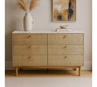 Brox buffet 6 tiroirs aspect bois rainuré et marbre 120cm