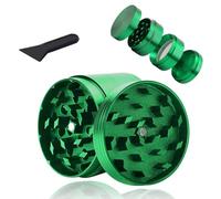 Broyeur à Pollen en Alliage de Zinc pour épices, Grinder Moulin à épices, Moulin Amovible, Broyeur Manuel pour Herbes Sèches, pour épices, Herbes, Café, 4 Pièces avec Grattoir à Pollen, Vert