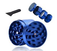 Broyeur à Pollen en Alliage de Zinc pour épices, Grinder Moulin à épices, Moulin Amovible, Broyeur Manuel pour Herbes Sèches, pour épices, Herbes, Café, 4 Pièces avec Grattoir à Pollen, Bleu